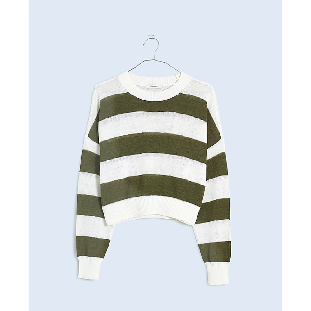 Madewell Loose Knit Crewneck Lightweight Sweater Bright Ivory Green M NWT - Picture 4 of 5